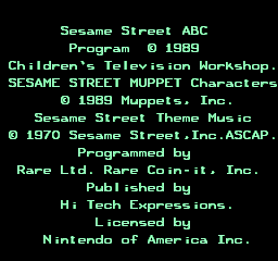 Sesame Street ABC title screen for NES